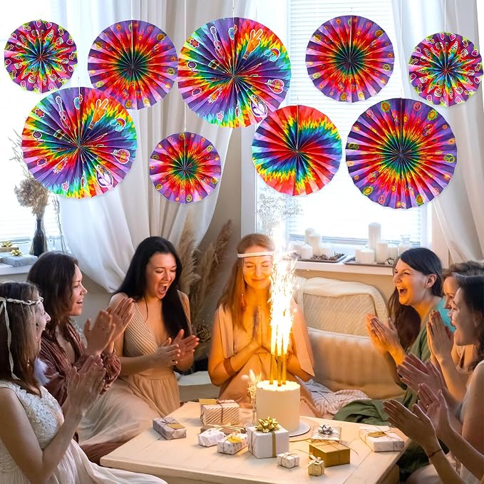 Outus Tie Dye Party Supplies Groovy Hippie Hanging Paper Fans Classroom - Image 4