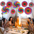 Outus Tie Dye Party Supplies Groovy Hippie Hanging Paper Fans Classroom - Image 4
