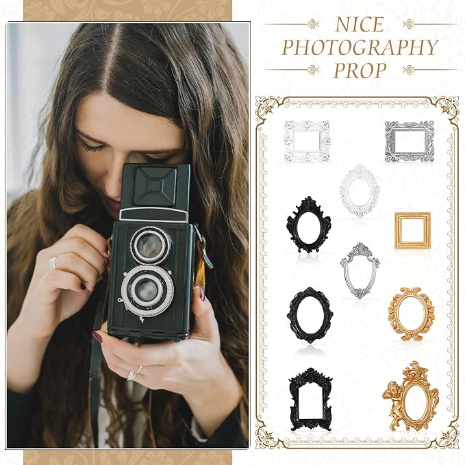 Yulejo 10 Pcs Vintage Gold Mini Frames Set, Baroque Victorian Ornate Decorative - Image 5