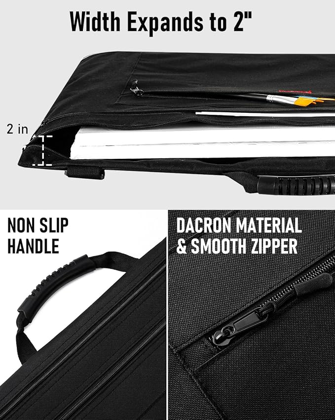 Nicpro Light Weight Art Portfolio Bag, 23x31 Black Art Canvas Portfolio Case - Image 4