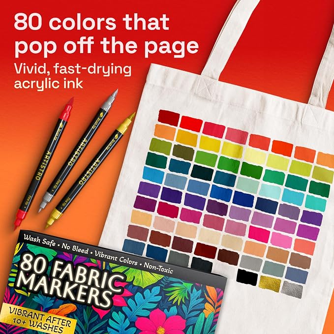 ARTISTRO 80 Fabric Markers for Clothes and Textiles – Permanent No-Bleed Fabric - Image 3