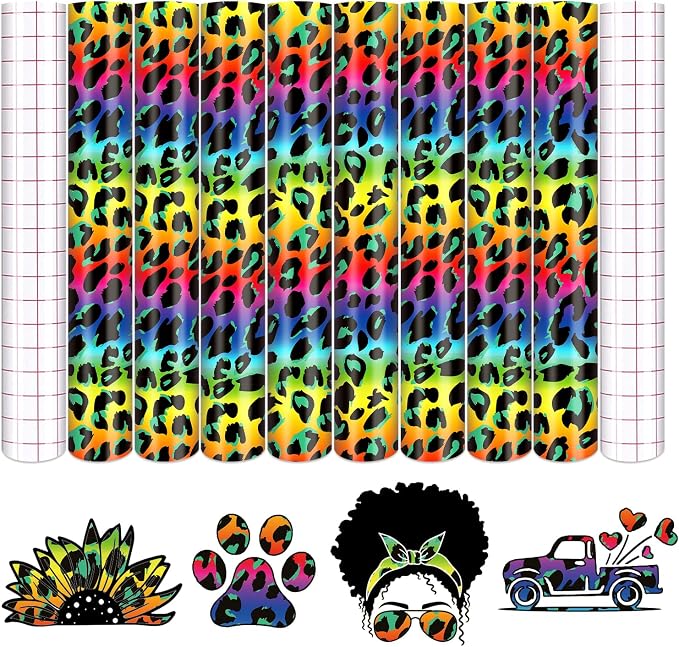Tintnut Colorful Leopard Permanent Vinyl 8 Sheets 12x10in Adhesive Vinyl | by Tintnut