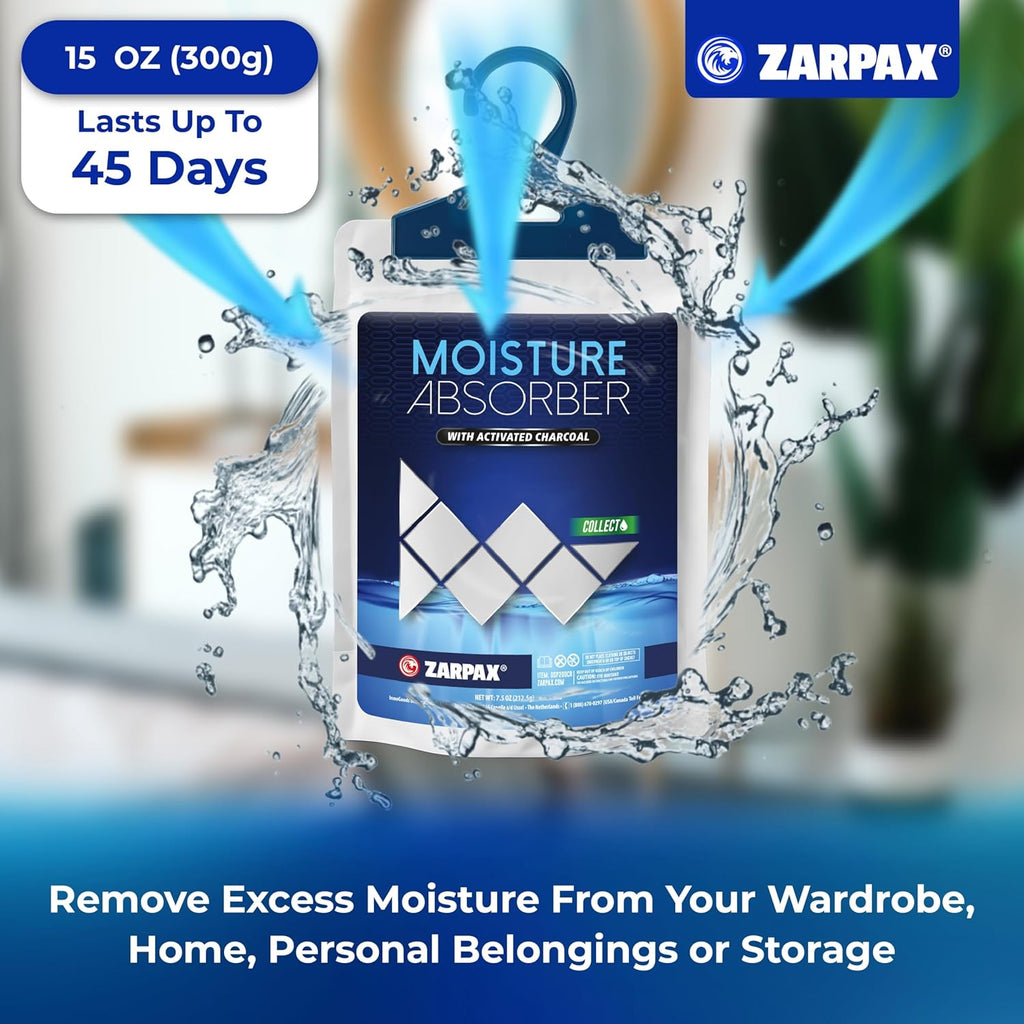 Moisture Absorber Sachets Activated Charcoal 7.5 oz/212g - Remove Excess Moisture In Air & Odor - Desiccant Dehumidifier for Closet, Drawer, Storage - Dampness & Humidity Control - Set of 5