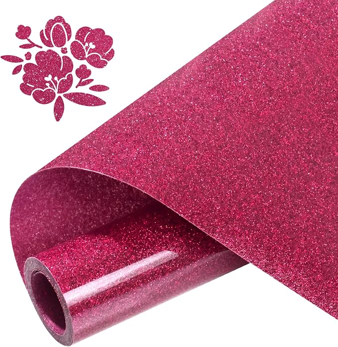 DUEUIOE Glitter Heat Transfer Vinyl Rolls 12" x 5FT Rose Red by Unknown