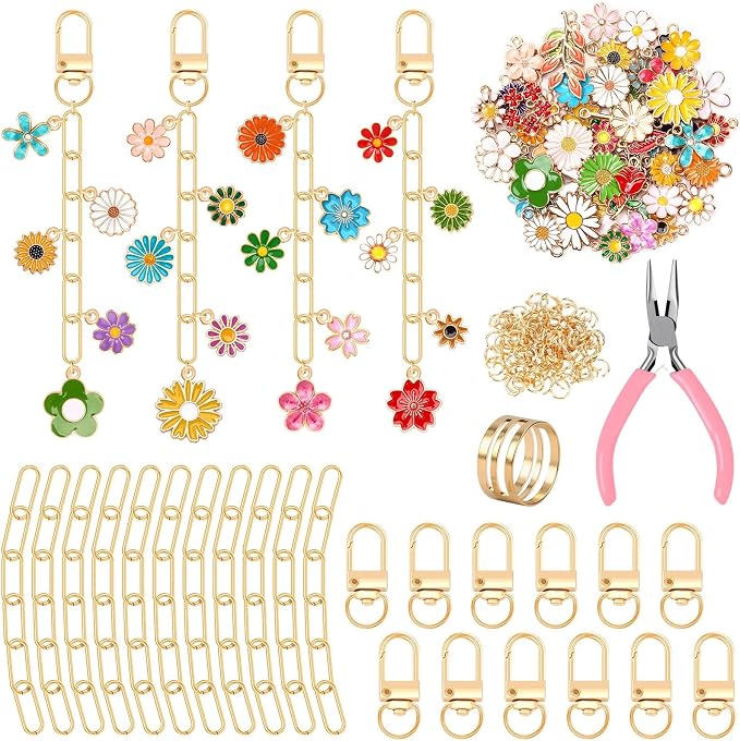 AUGSUN 189Pcs Flower Keychain Making Kit Floral DIY Keychain Craft | Colorful by AUGSUN