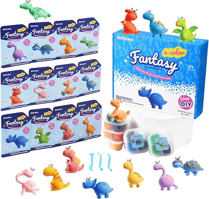 Both idea Air Dry Clay Kit, Dino Theme | 12 Packs, Non-Toxic Kids Gift | School by Bothidea