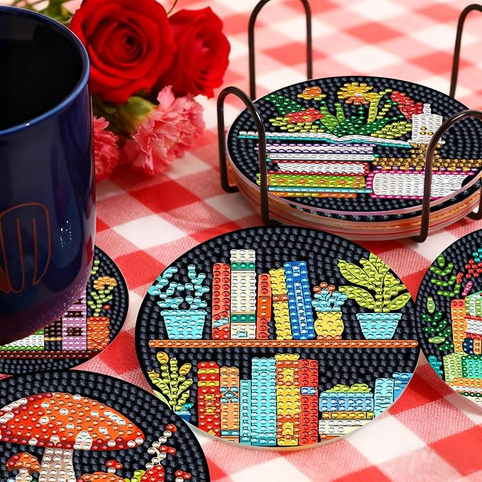 TDOOW Diamond Art Coasters 8 Pcs Colorful Book Diamond Painting Coasters Kit - Image 2