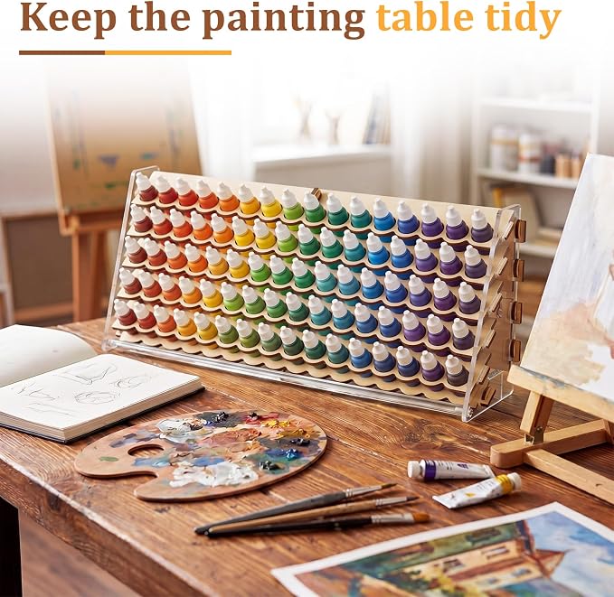 Colingmill Wooden Paint Organizer Storage Rack, 80 Holes Miniature Model Paint - Image 5