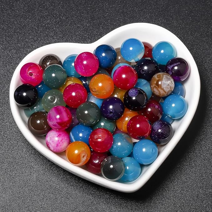 35pcs Round Loose Multicolored Agate Beads - Image 3