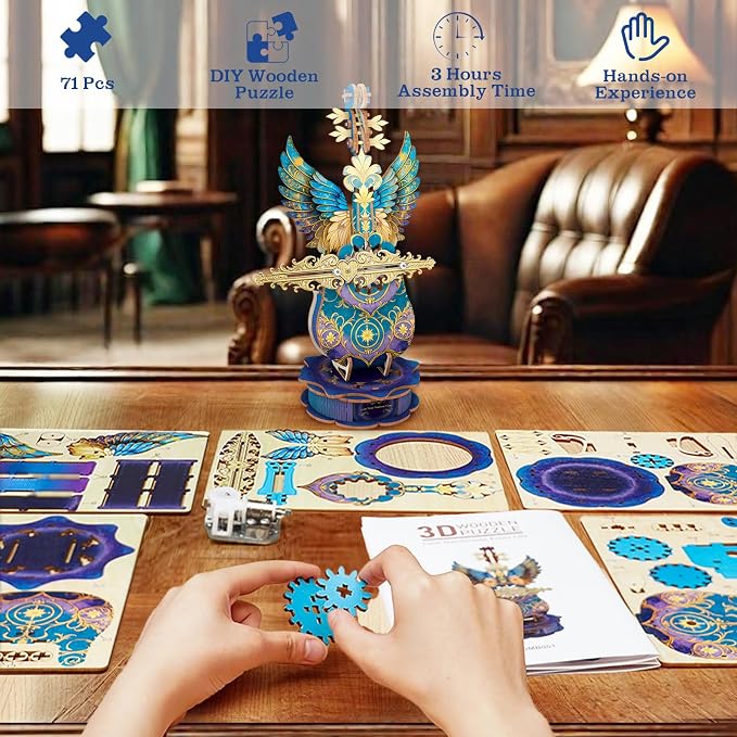 3D Wooden Puzzles for Adults, Mechanical Cello Music Box Kit - Image 5