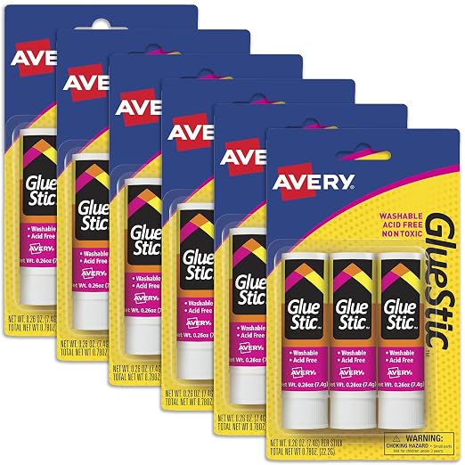 Avery Glue Stick White, 3 Per Pack, 6 Packs, 18 Glue Sticks Total by Avery