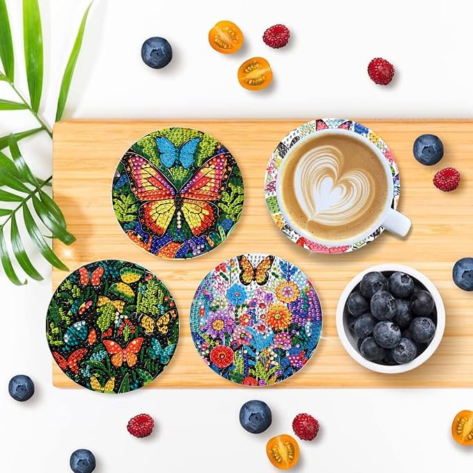 EWJRNSF 8 PCS Butterfly Diamond Art Coasters Kit - Image 6