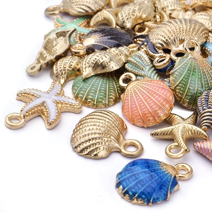 60pcs Alloy Ocean Starfish Seashell Conch Charms Colorful Enamel Ocean Life Sea - Image 5