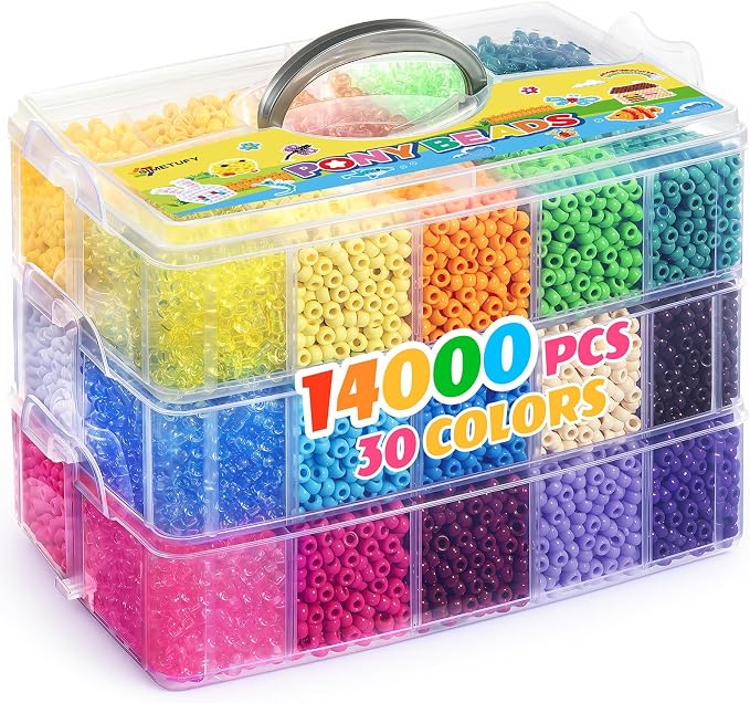Simetufy 14000Pcs Pony Beads Bulk, 30 Colors 6x9 Kandi Beads by Simetufy
