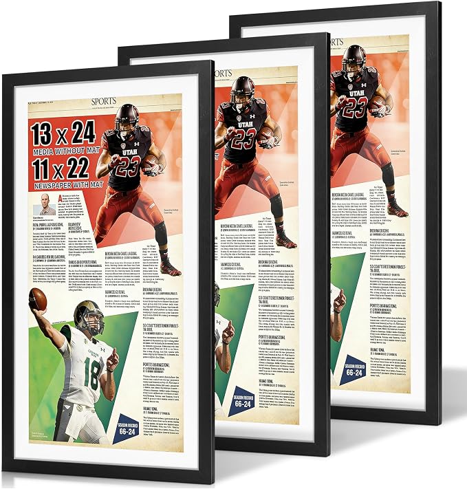 JupDec 11 × 22 Up to 13 × 24 Newspaper Frame, Premium Wood Display Case by JupDec