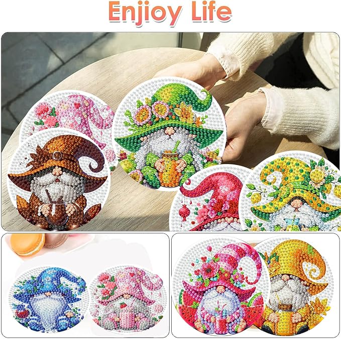ijbnhd 8 Pack Diamond Art Coasters Kits Gnome | Diamond Painting Coasters Kit - Image 2