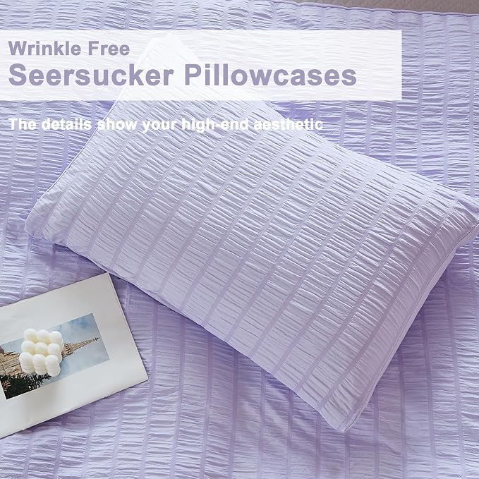 AveLom Lavender Purple Seersucker Duvet Cover Set Full, 3 Pieces, Ultra Soft - Image 6