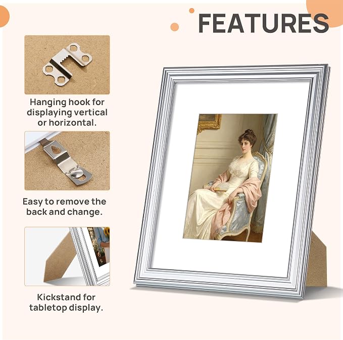upsimples 8x10 Picture Frame, Vintage Frames Decor, Wall or Tabletop Display - Image 5