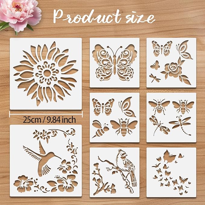 8 Pcs Large Flower Stencils for Painting, 9.84 X 9.84 Inch Flower Stencils for - Image 2