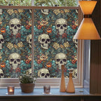 Blue Grey Red Skull Floral Stained Glass Window Films Decorative Double-Side - Image 3