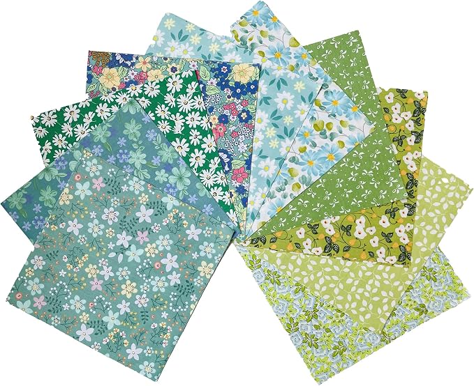 HANPATQUI 50PCS 10 x 10 inch Green Printed 100% Cotton Fat Quarters Fabric - Image 2