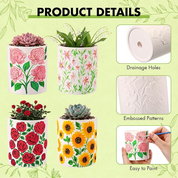 Zubebe 12 Pcs Paint Your Own Ceramic Pots Bulk Unfinished Succulent Pots Craft - Image 3