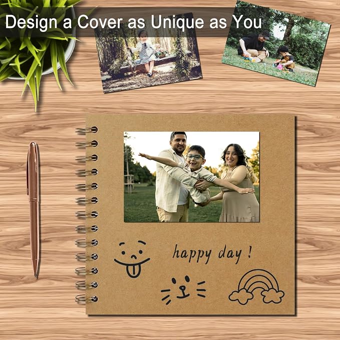 DIY Scrapbook Album 8x8 Inch, Hardcover Kraft Paper Scrap Book Photo Album - Image 5