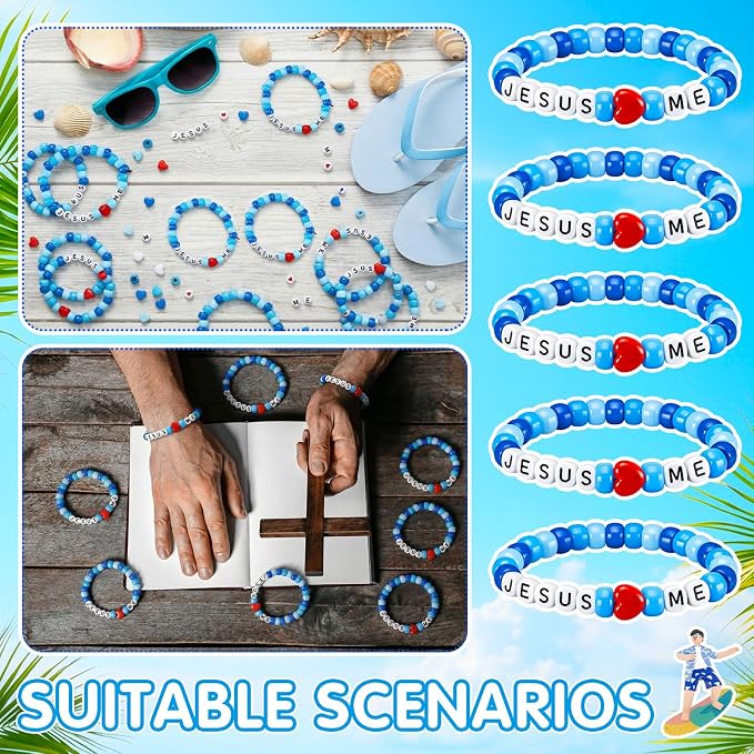 Ferreve 35 Sets Ocean Religious Bead Wristband Craft Kit Jesus Love Me Faith - Image 6