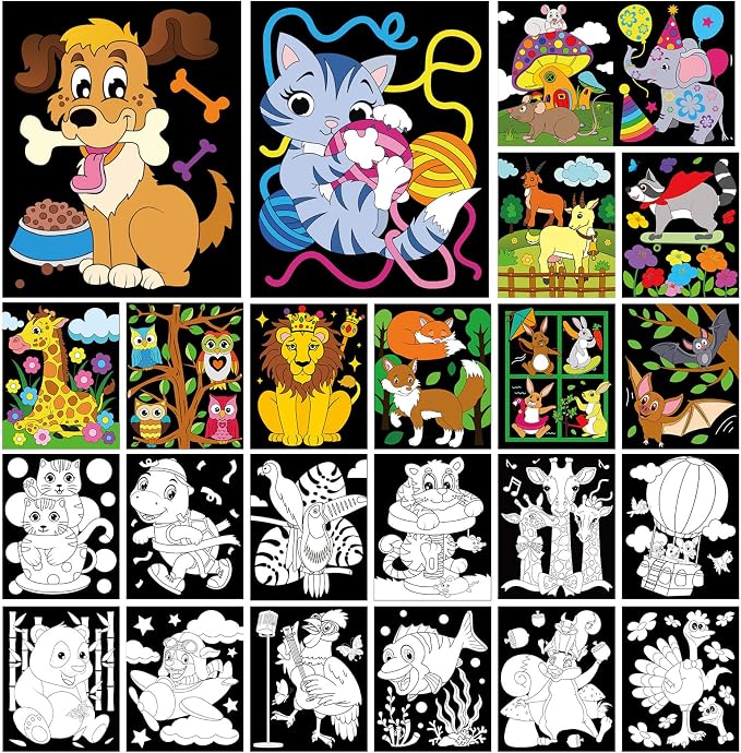 Zhanmai 48 Pcs Cute Animals Velvet Coloring Posters Felt Pages to Color Cute by Zhanmai