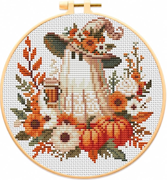VIGEGU Ghost Cross Stitch Kits for Adults Beginners, Halloween Stamped Cross by VIGEGU