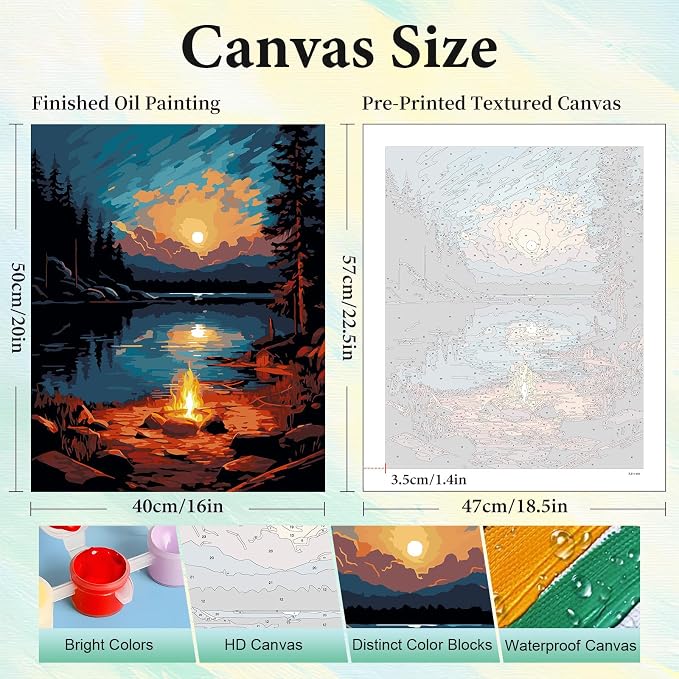Paint by Numbers Kit for Adults, Sunset Lake DIY Painting Kit, 16x20 Inch | - Image 3