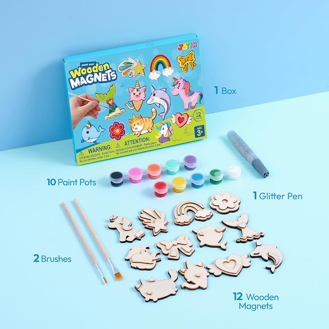JOYIN 12 pcs Fantasy Wooden Magnets, Kids Unicorn Painting Craft, Spring and - Image 2