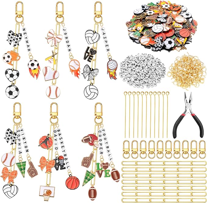 CraftyDream 558 Pcs Sports Keychain Making Kit Sports Charms DIY Key Chain by CraftyDream
