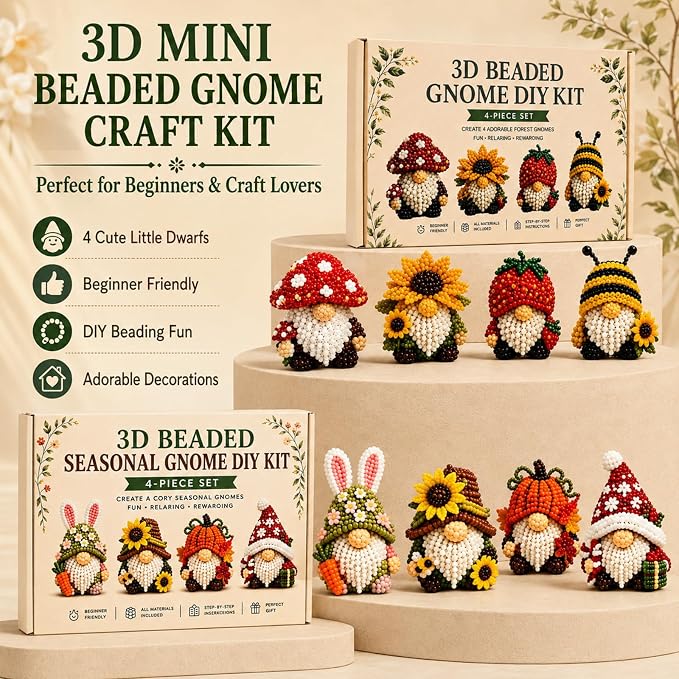 3D Beaded Gnome DIY Kit, Mini Beaded Gnome Craft Kit, Funny Handmade Gnome DIY - Image 2