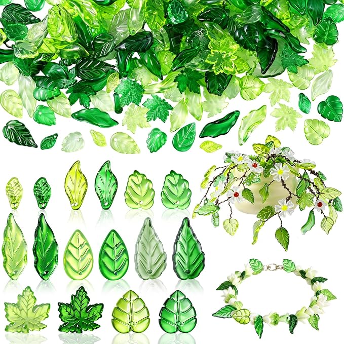FOGWOWO 216 Pcs Acrylic Green Leaf Beads Transparent Forever Plant Bead by FOGWOWO