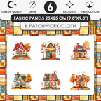 Cozy Autumn Patchwork House Fabric Panel – Six 10×10 inch Designs + Bonus - Image 3