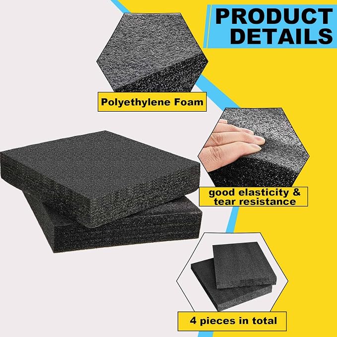 Treela 4 Pcs Customizable Polyethylene Foam Sheets 16x12x3" Black Thick - Image 3