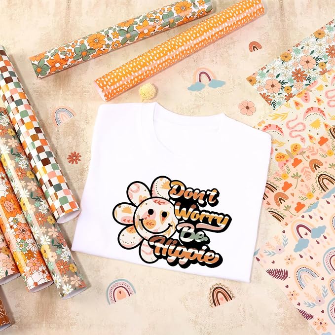 HTVSTD Boho Flower HTV Heat Transfer Vinyl 12pcs 12×10in Iron on Vinyl | Flower - Image 5