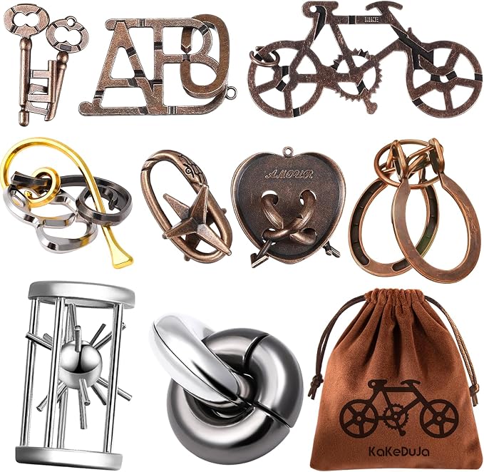 9 PCS Metal Brain Teaser Puzzles Disentanglement Puzzles Lock Puzzle Games Set by KakeDuJa