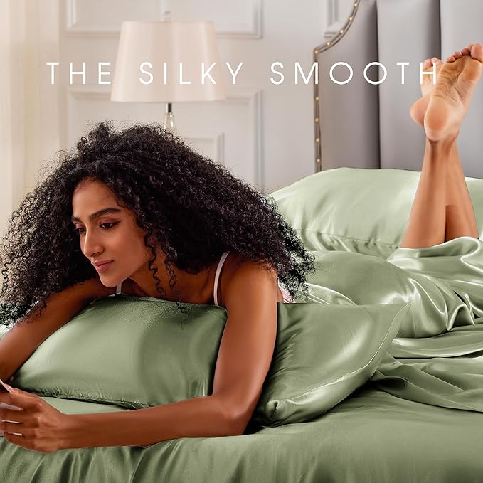 FreshCulture Satin Sheets Queen Size Bed Set- 4 Piece Luxury Soft Silky Queen - Image 6