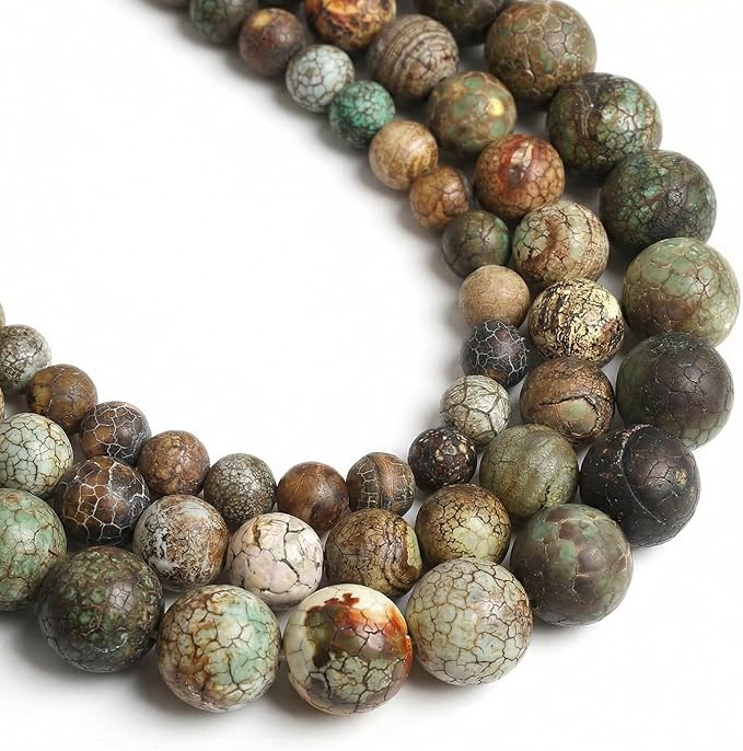 45pcs Round Loose Green Crack Old Agate Beads by Yochus