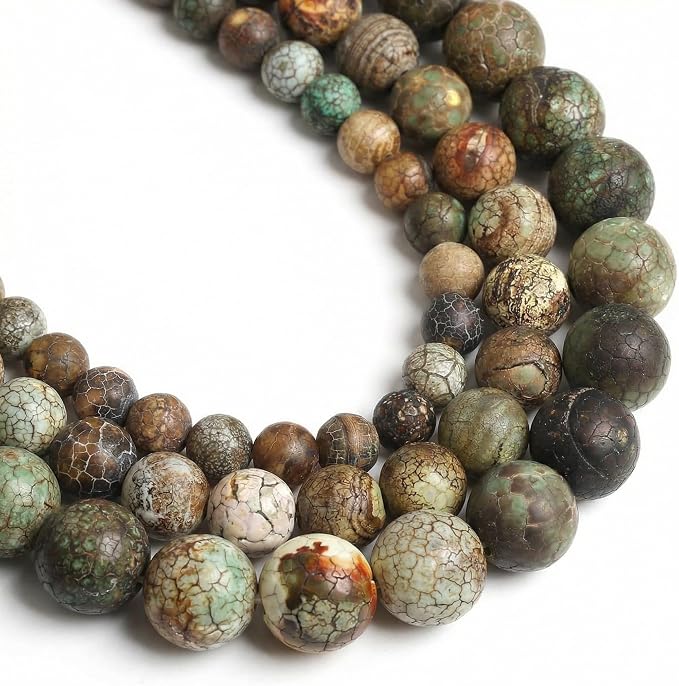 60pcs Round Loose Green Crack Old Agate Beads by Yochus