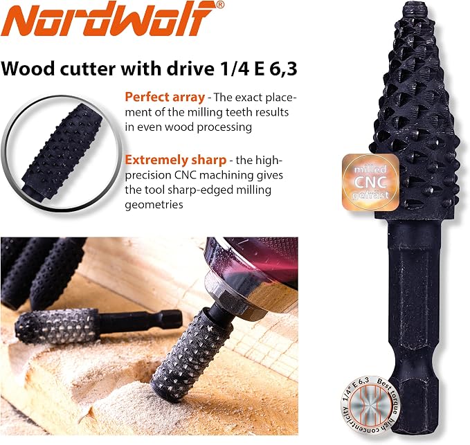 NordWolf 10-Piece Rotary Burr Wood Carving Rasp Files Set, - Image 3