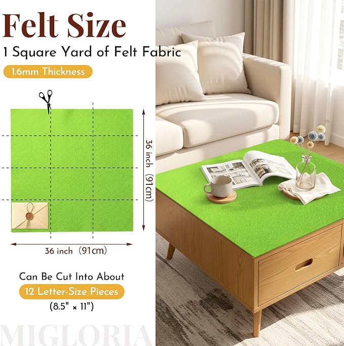 Large Felt Fabric Sheet 36 x 36 Inch, 1.6mm Thick | Soft nonwoven felt - Image 2