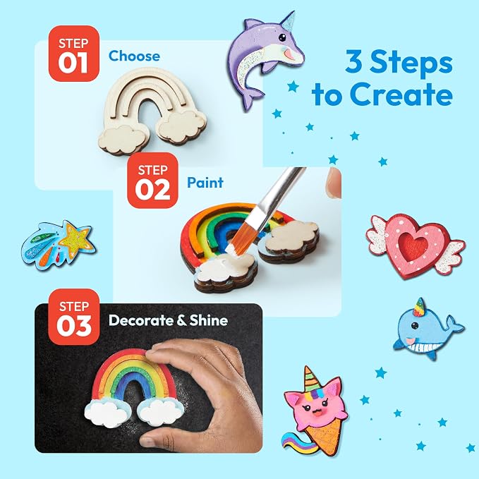 JOYIN 12 pcs Fantasy Wooden Magnets, Kids Unicorn Painting Craft, Spring and - Image 3