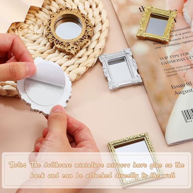 5 Pieces Miniature Dollhouse Mirror European Frame Mirror Dollhouse Victorian - Image 3