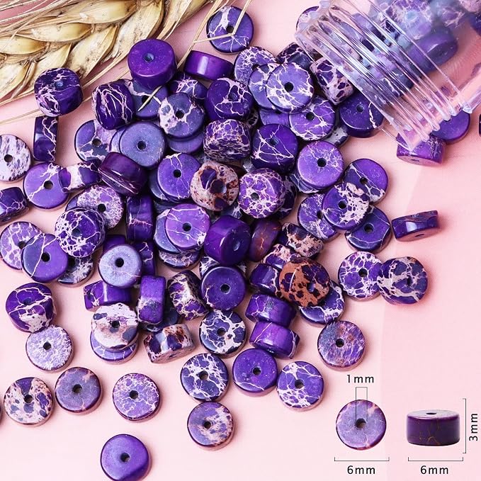 Natural Stone Heishi Beads for Necklace Making, 4 mm x 6 mm Small Flat Round - Image 6