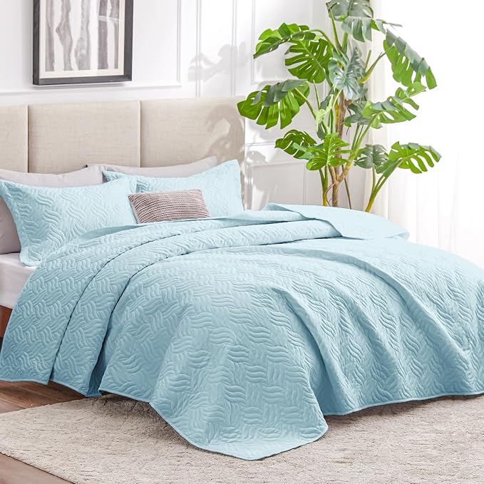 Love's cabin Quilts for Queen Bed Light Blue Bedspreads - Image 2