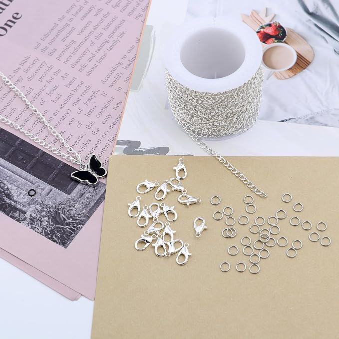 Lemonkey 33 Feet Metal Silver Necklace Chains Curb Links Chains Bulk - Image 6