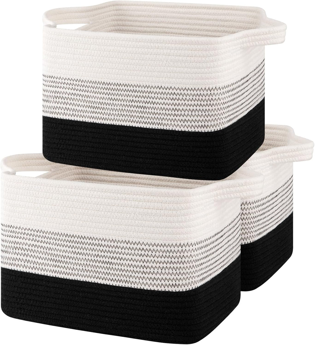 Storage Baskets for Organizing, Woven Baskets for Shelves, Rectangle Decorative Organizer for Storage Clothes, Toy, Books, Towels Nursery Bins 3 Pack (Gradient Black)